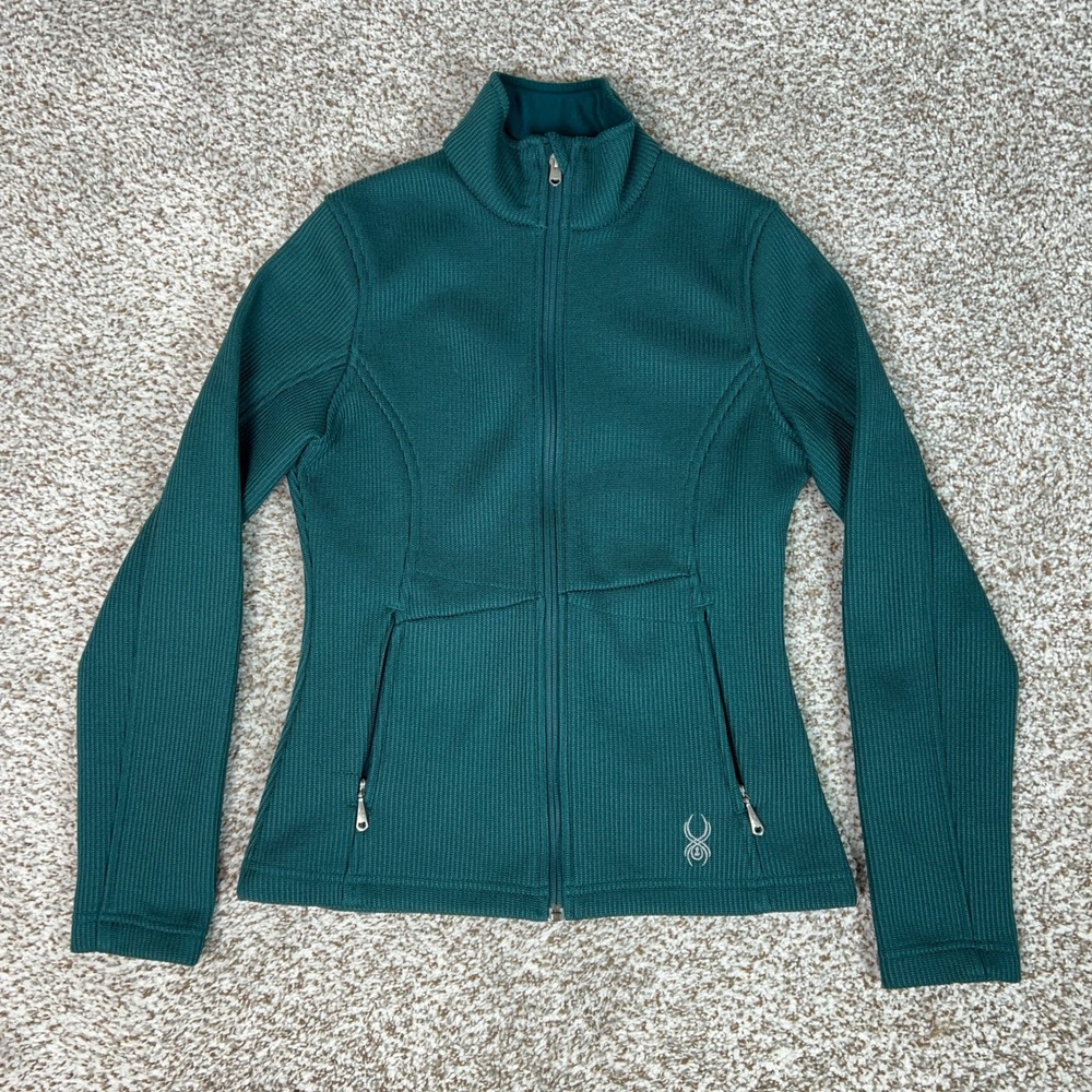 Spyder Jacket Women Small Green Active Full Zip Mock Neck Core Sweater Fleece